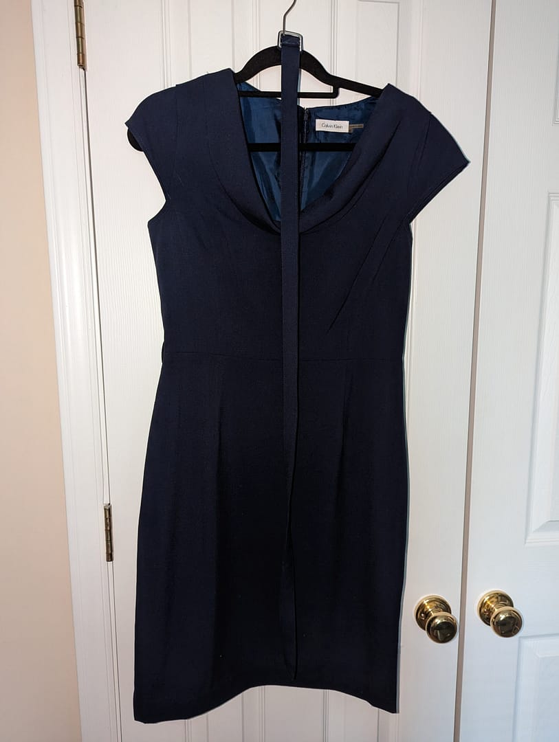 Calvin Klein Size 8 Navy Blue Belted Dress